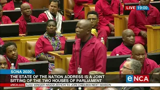 EFF leader Julius Malema raises a point of order before Sona 2020