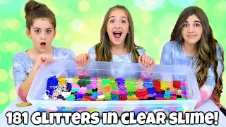 Mixing 181 Glitters into Giant Clear Slime!