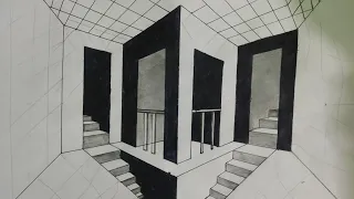 how to draw a room and stair 2 point perspective fast. subscribe my channel#art #education #drawing