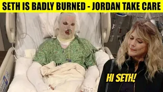 CBS Young And the Restless Seth is badly burned from the prison fire - Jordan takes care of him