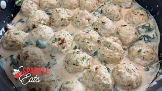 Chicken Meatballs in Alfredo Sauce with Spinach