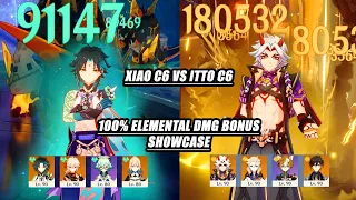 Xiao C6 4 Anemo vs Itto C6 4 Geo - 100% Elemental DMG Bonus Floor 12 Guide 4 Elemental Meta