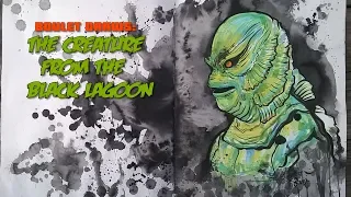 Drawing the Creature from the Black Lagoon. Movie Monster illustration art