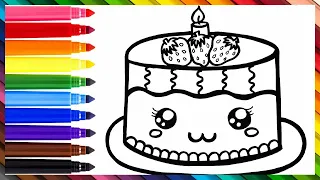 Drawing and Coloring a Cute Birthday Cake 🎂🌈 Drawings For Kids