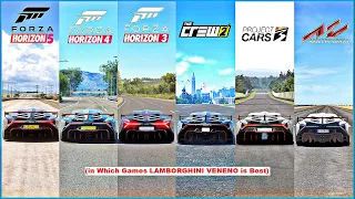 Lamborghini Veneno Comparison in FH5, FH4, FH3, FM7, The Crew 2, Project Cars 3, Assetto Corsa