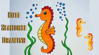 How to draw Cute Seahorse || Kids easy drawing || Drawing and Colouring