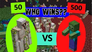 500 Zombies💀VS 50 Iron Golems | Who Will Win??? | Video 37 | Minecraft Mobs War|