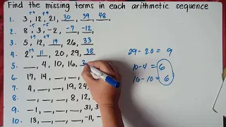 Finding the missing terms in each Arithmetic Sequence | Part 1 |