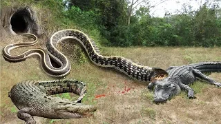 Crocodile vs Big Python Snake Real Fight | Snake attack Crocodile Lion cheetah - Wild Animal Attacks