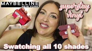 MAYBELLINE SUPERSTAY VINYL INK LIPSTICKS | LIP SWATCHES & TRY ON OF ALL 10 SHADES ON FAIR SKIN