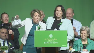 Gov. Maura Healey jokes about MBTA, Tucker Carlson at St. Patrick's Day breakfast