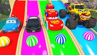Funny Cars vs Long Cars with Deep Water - Cars vs Rails and Train - BeamNG Drive