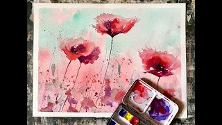 Wow! 25K Subs! Paint Loose Watercolour Poppies With My Homemade Paint, Watercolor Flower Tutorial