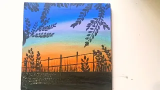 Easy Sunset Landscape Acrylic Painting Toturial for Biginners/Tree Bushes Easy Techniques Acrylic