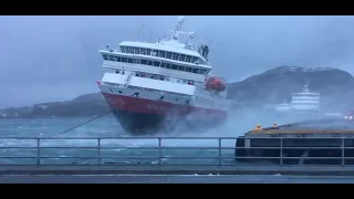 Hurtigruta, stormy weather in Bodø harbour