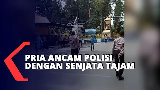 Pria dengan Senjata Tajam Masuk Polres dan Ancam Polisi