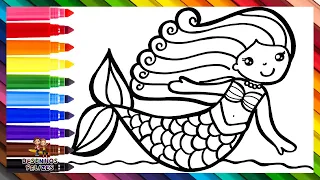 Desenhar e Colorir uma Sereia Fofa 🧜‍♀️🌊🐚🌈 Desenhos para Crianças