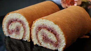 How To Make Best Roll Cake🍓Basic Roll cake recipe🍭Easy Roll Cake with Strawberry Jam🍓super delicious