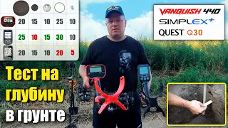 Minelab Vanquish 440, Nokta Makro Simplex+, Quest Q30: Что лучше? Тест на глубину и разделение целей