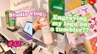 Getting so many orders packaged up & Laser engraving a tumbler with the xTool F1 🎀 | Studio Vlog 42