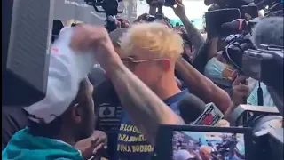 Jake Paul Steals Floyd Mayweather's Hat And Regrets It (Fight)