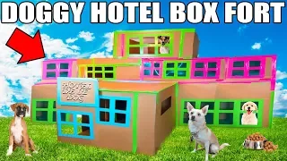 3 STORY DOG BOX FORT HOTEL!! 📦🐶 Boxfort hotel de le dog!