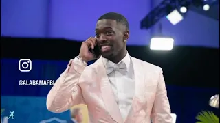 Alabama's Terrion Arnold reacts after being drafted in the first round by the Detroit Lions