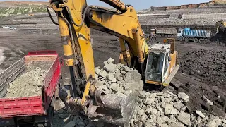 Liebherr 964 Excavator Loading Mercedes And MAN Trucks