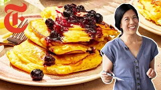 Fluffy Lemon Ricotta Pancakes with Blueberry Syrup | Genevieve Ko | NYT Cooking