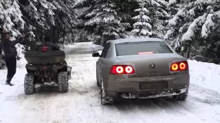 VW Phaeton 5.0 V10 TDI vs. ATV 750cc snow drag