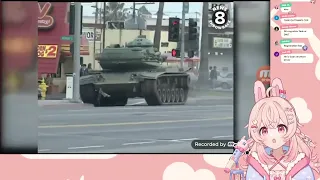 Pippa watches "San Diego Tank Rampage"