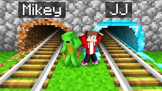 JJ and Mikey Found SECRET RAIL PASSAGE : WOOD vs DIAMOND in Minecraft Maizen!