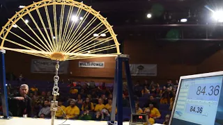 First place winners' bridge being tested and breaking - 2018 Spaghetti Bridge Contest