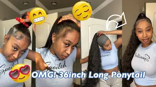Amazing!😮36 Inch Long Wavy Ponytail Tutorial | Slick On Natural Hair w/ Water Wave Ft.@UlaHair