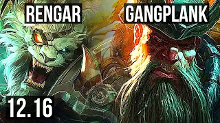 RENGAR vs GANGPLANK (TOP) | 11/0/11, Legendary, 1.3M mastery | KR Master | 12.16