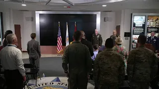 MAJ Hare promotion ceremony at USTRANSCOM HQ, Scott Air Force Base