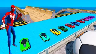 Triple jump Ramps Challenge Super Car Fire Truck Bike MOTO Sportbike Motocross Police Cars GTA 5 mod