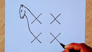 How to draw a Horse from 4×4 dots easy step by step // Easy Horse drawing // Horse Rangoli