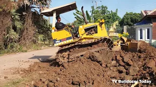 Excellence Processing Start New Project Dozer Komatsu D20P Pushing The Ground In Front Of The House