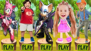 Tag with Ryan vs Sonic Dash vs Blippi Adventure Run vs Love Diana Pet Dash - All Characters Unlocked