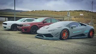 Дешевле и быстрее? Huracan vs M5 vs Hellcat. Заезды и битва выхлопов. Ламборгини против БМВ и Доджа.