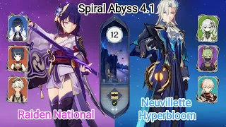 C0 Raiden National & C0 Neuvillette Hyperbloom - Spiral Abyss 4.1 - Floor 12 9 stars Genshin Impact