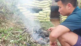 Timelapse Start to Finish. Full video of Build a BUSH SHELTER using SACKS on the Mountain, Refugios