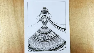 Easy Mandala art of Traditional girl with beautiful Lehenga | Girl with beautiful Dress/Mandala art