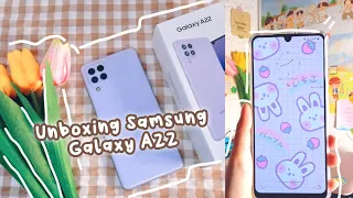 unboxing samsung galaxy a22 aesthetic violet with review + lilac case 💜