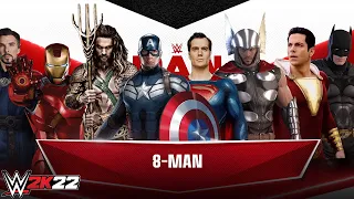 8-Man Marvel and DC Elimination Match | Top Heros - WWE 2K22 PS5 [4K]