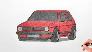 How to draw a VOLKSWAGEN GOLF MK1 1974 / drawing vw golf 1 gti 1976 stance car