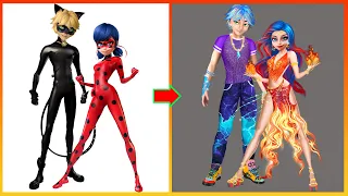 Ladybug Catnoir Miraculous Glow Up Into Elemental Ember Lumen, Brook Ripple - Disney Pixar Art