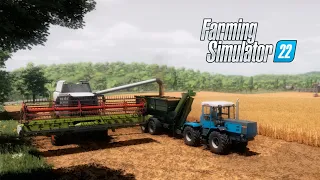 FS22 / Карта Сосновка / Уборка поля пшеницы в три комбайна Lexion 630, Акрос 595, JD9880 STS. День 8