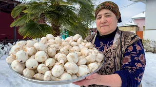 LAMB MEAT WITH HONEY | GRANDMA COOKING MOUTHWATERING DISH WITH MUSHROOM | RURAL FAMILY LIFE